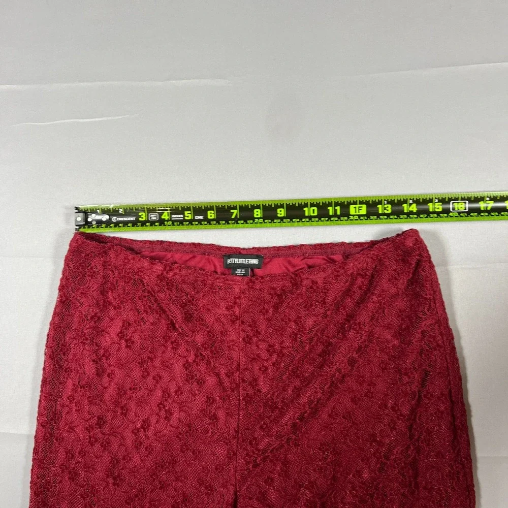 Pretty Little Thing Sheer Lace Flared Leg Pants Womens 8 Maroon High Waisted